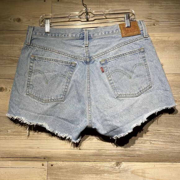 Levis 501 Cutoff Denim Jean Shorts Premium Big E Womens 32 High Rise Button-Fly - Picture 2 of 12